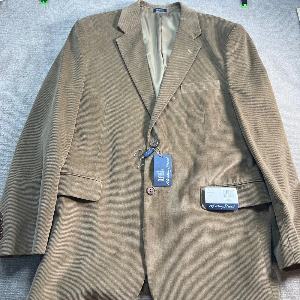 Meeting Street Mens Tan‎ Corduroy Sportcoat Blazer 42 Reg 100% Cotton NWT